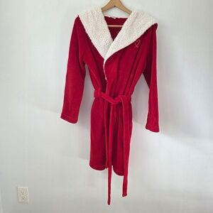 Victoria's Secret Red/White Cozy Hooded Short Robe - XS/S